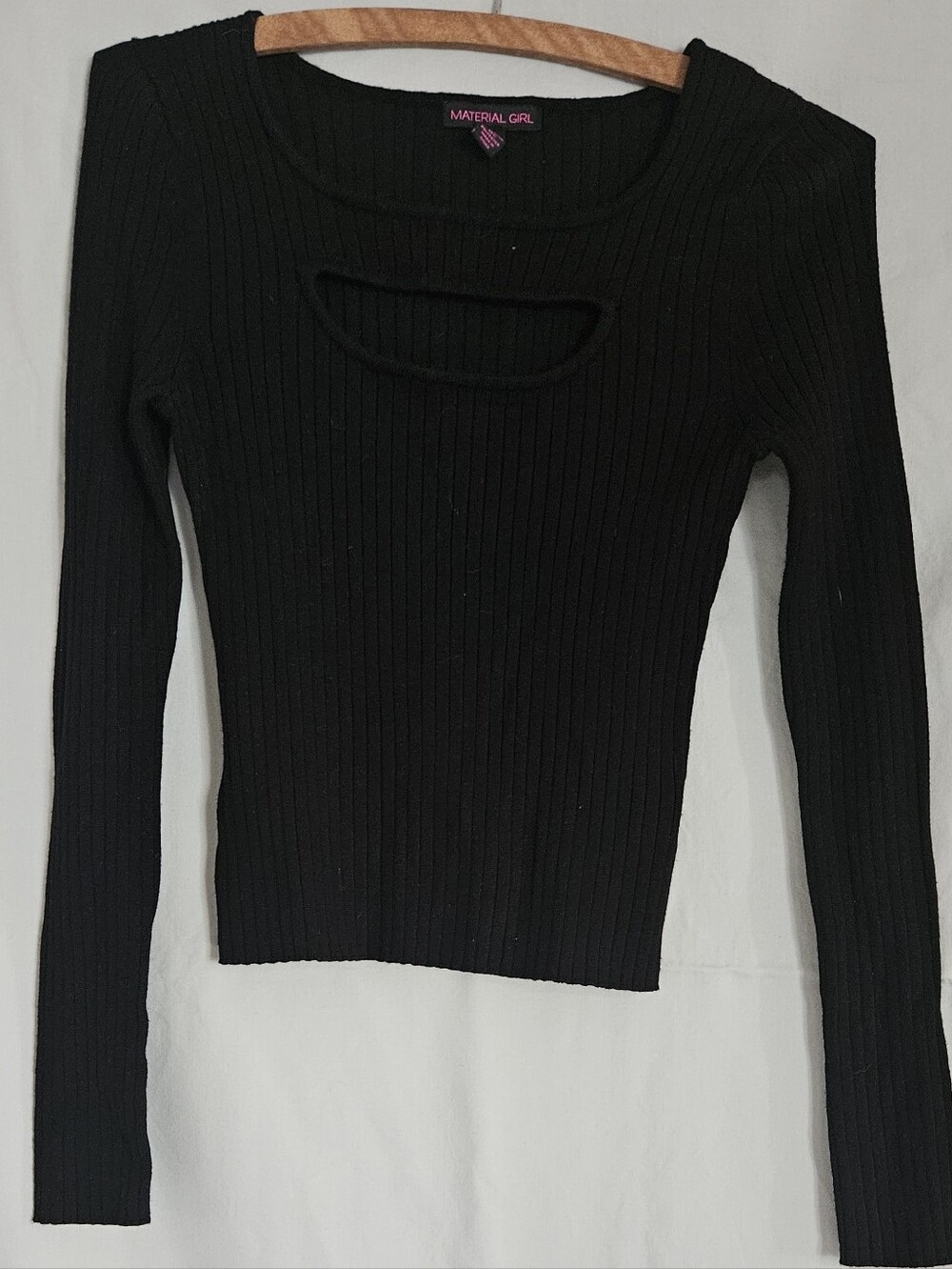 Material Girl Black Ribbed Long Sleeve Top with Front Cutout